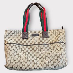 Authentic Gucci Web Canvas GG Diaper Bag Tote Handbag Red Green